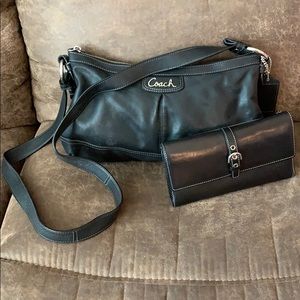Coach black leather wallet and purse